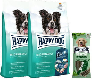 Happy Dog Fit & Vital Medium Adult Hundefutter Doppelpack mit Dental Sticks glutenfrei – Bild 1 von 1