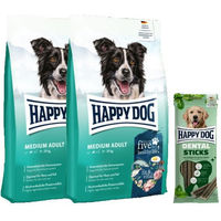 Produktbild von Happy Dog Fit & Vital Medium Adult Hundefutter Doppelpack mit Dental Sticks glutenfrei