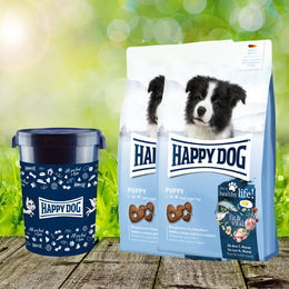 Happy Dog fit & vital Puppy Welpenfutter weizenfreie Rezeptur 2 x 10 kg mit Futtertonne 43 Liter – Bild 1 von 1