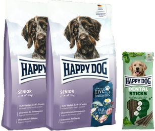 Happy Dog Fit & Vital Senior Hundefutter Doppelpack mit Dental Sticks getreidefrei – Bild 1 von 1