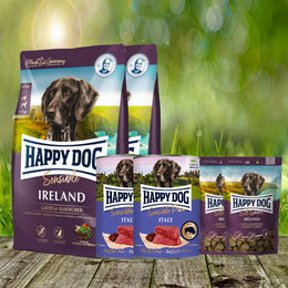 Happy Dog Hundefutter Set mit Sensible Ireland 2 x 12,5 kg, Soft Snack Ireland 2 x 100g und Sensible Pure Italy 2 x 400g für Adult Hunde – Bild 1 von 1