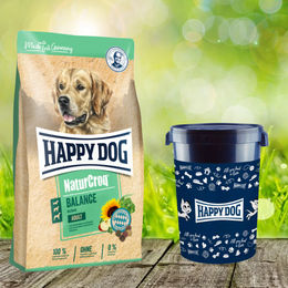 Happy Dog Premium NaturCroq Balance Adult Hundefutter Sensitive 15 kg mit Futtertonne 43 Liter – Bild 1 von 1
