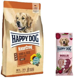 Happy Dog Premium NaturCroq Rind und Reis Adult sowie Dental Rolls Hundefutter Set für die Zahnpflege und Verdauung – Bild 1 von 1