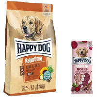 Produktbild von Happy Dog Premium NaturCroq Rind und Reis Adult sowie Dental Rolls Hundefutter Set für die Zahnpflege und Verdauung