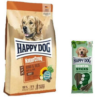Produktbild von Happy Dog Premium NaturCroq Rind und Reis mit Dental Sticks für erwachsene Hunde