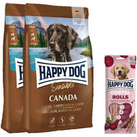 Produktbild von Happy Dog Sensible Canada Doppelpack und Dental Rolls Sticks für Hunde getreidefrei und glutenfrei