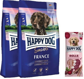 Happy Dog Sensible France Ente mit Dental Rolls Hundefutter Set glutenfrei – Bild 1 von 1