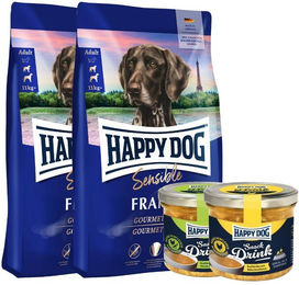 Happy Dog Sensible France Hundefutter Adult Ente Huhn Getreidefrei Glutenfrei 2 x 11 kg mit Happy Dog Snack Drink Suppe – Bild 1 von 2