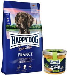 Happy Dog Sensible France Hundefutter Adult mit Ente und Huhn getreidefrei und glutenfrei 11 kg inkl. Snack Drink mit Hähnchenfleisch und Gemüse – Bild 1 von 2