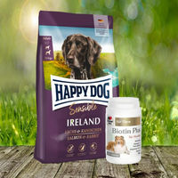 Produktbild von Happy Dog Sensible Ireland Hundefutter 12,5 kg und Doppelherz Biotin Plus 120 Tabletten