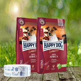 Happy Dog Sensible Mini Africa Hundefutter Strauße und Kartoffel getreidefrei und glutenfrei 2 x 4 kg inkl. Futternapf – Bild 1 von 1