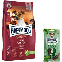 Produktbild von Happy Dog Sensible Mini Africa und Dental Sticks Mini Hundefutter Set für kleine Hunde