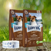 Produktbild von Happy Dog Sensible Mini Canada Hundefutter Getreidefrei und Glutenfrei 2 x 4 kg mit Futternapf Braun