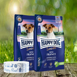 Happy Dog Sensible Mini France Hundefutter Ente glutenfrei und getreidefrei 2 x 4 kg mit Futternapf – Bild 1 von 1