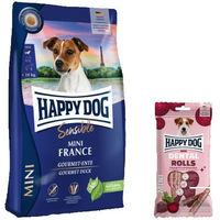 Produktbild von Happy Dog Sensible Mini France und Dental Rolls Mini Hundefutter Set für kleine Hunde