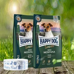 Happy Dog Sensible Mini Montana Hundefutter Getreidefrei 2 x 4 kg inklusiv Futternapf Blau – Bild 1 von 1