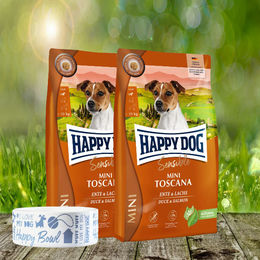 Happy Dog Sensible Mini Toscana Hundefutter Ente Lachs Glutenfrei 2 x 4 kg – Bild 1 von 1