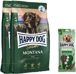 Happy Dog Sensible Montana Doppelpack und Dental Sticks für Hunde hypoallergen und zur Zahnpflege – Bild 1 von 1