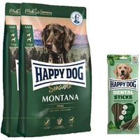 Produktbild von Happy Dog Sensible Montana Doppelpack und Dental Sticks für Hunde hypoallergen und zur Zahnpflege