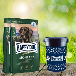Happy Dog Sensible Montana Getreidefreies Hundefutter für sensitive Hunde 2 x 10 kg mit Futtertonne 43 Liter – Bild 1 von 1