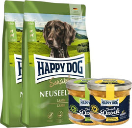 Happy Dog Sensible Neuseeland Hundefutter Adult Lamm und Miesmuschel mit 2 Happy Dog Snack Drinks – Bild 1 von 2