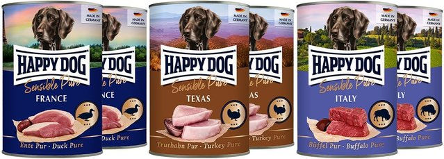 Happy Dog Sensible Pure Hundefutter Mixpaket mit Truthahn, Büffel und Ente getreidefrei 6x400g - 6 x 400 g – Bild 1 von 2