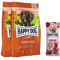 Produktbild von Happy Dog Sensible Toscana Doppelpack und Dental Rolls Hundefutter Set