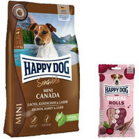 Produktbild von Happy Dog Supreme Mini Canada und Happy Dental Rolls Mini Hundefutter Set für kleine Hunde Adult getreidefrei und glutenfrei