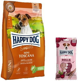 Happy Dog Supreme Mini Toscana und Dental Rolls Mini Zahnpflege-Snack für kleine Hunde mit Ente und Lachs glutenfrei – Bild 1 von 1