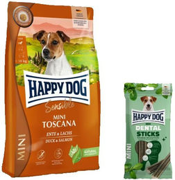 Happy Dog Supreme Mini Toscana und Dental Sticks Mini für kleine Hunde – Bild 1 von 1