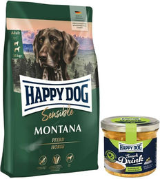 Happy Dog Supreme Montana Getreidefrei Hundefutter für mittlere und große Rassen Adult 10 kg mit Happy Dog Snack Drink Hähnchen und Gemüse – Bild 1 von 2