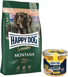 Happy Dog Supreme Montana Getreidefreies Hundefutter für mittelgroße und große Rassen Adult 10 kg mit Happy Dog Snack Drink Suppe – Bild 1 von 2