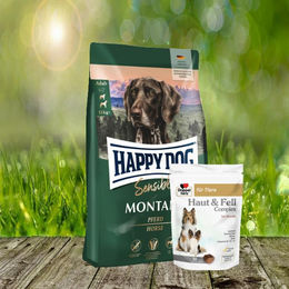 Happy Dog Supreme Montana Hundefutter 4 kg und Doppelherz Haut & Fell Complex 30 Chews – Bild 1 von 1