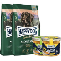 Produktbild von Happy Dog Supreme Montana Hundefutter Adult für mittlere und große Rassen mit Pferd und Huhn getreidefrei 2 x 10 kg plus Happy Dog Snack Drink mit Hähnchenfleisch