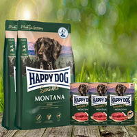 Produktbild von Happy Dog Supreme Montana Hundefutter Set bestehend aus 2 x 10 kg und Happy Dog Sensible Pure Montana 3 x 400 g