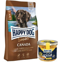 Produktbild von Happy Dog Supreme Sensible Canada 11 kg Hundefutter Adult Getreidefrei und Happy Dog Snack Drink Suppe mit Hähnchenfleisch