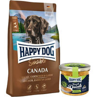Produktbild von Happy Dog Supreme Sensible Canada Hundefutter 11 kg und Snack Drink mit Hähnchenfleisch und Gemüse