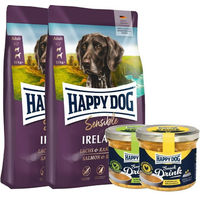 Produktbild von Happy Dog Supreme Sensible Ireland Hundefutter Adult 2 x 12,5 kg mit 2 Happy Dog Snack Drink Nasssnack
