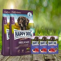 Produktbild von Happy Dog Supreme Sensible Ireland und Sensible Pure Italy Hundefutter Set mit Lachs und Kaninchen für sensible Hunde 2 x 12,5 kg und 3 x 400 g
