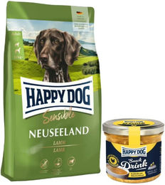 Happy Dog Supreme Sensible Neuseeland Hundefutter Lamm und Miesmuschel 12,5 kg mit Happy Dog Snack Drink Hähnchenfleisch – Bild 1 von 2