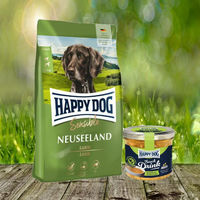 Produktbild von Happy Dog Supreme Sensible Neuseeland Hundefutter Lamm und Miesmuschel 12,5 kg mit Happy Dog Snack Drink Hähnchenfleisch und Gemüse