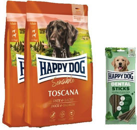 Produktbild von Happy Dog Supreme Sensible Toscana Hundefutter Doppelpack mit Dental Sticks für Hunde