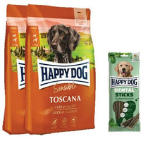 Produktbild von Happy Dog Supreme Sensible Toscana Hundefutter Doppelpack mit Dental Sticks für Hunde