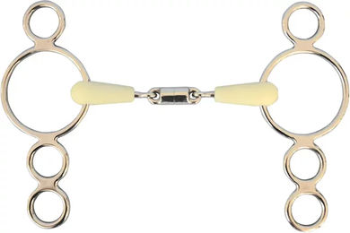 Produktbild von Happy Mouth Gebiss Olivetta Mundstück für Pferde mit drehbarem Zentrum aus Gummi in Grau und Silber