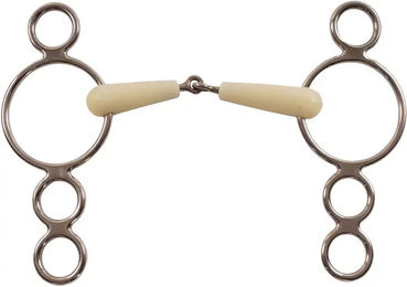 Produktbild von Happy Mouth HM Gebiss für Pferde mit 4 Ringen aus Edelstahl in Braun und Weiß