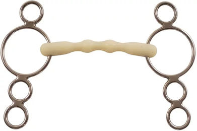 Produktbild von Happy Mouth HM Mullen Gebiss für Pferde mit 4 Ringen aus Gummi in Braun und Weiß