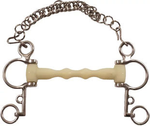 Happy Mouth Pelham für Pferde mit Gebiss aus Gummi in Gold und Beige – Bild 1 von 1