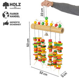 HappyBird Papageien Schaukel aus Holz Jumbo-Bamboo XL in Natur und Bunt – Bild 1 von 8