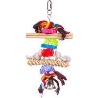 Produktbild von HappyBird Papageienspielzeug Stone & Bone aus Naturmaterial mit Glocke und bunten Elementen für Papageien, Kakadus und Großsittiche