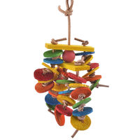 Produktbild von HappyBird Sittichspielzeug Spinning Falls aus Naturholz und Leder bunt für Wellensittiche und Papageien